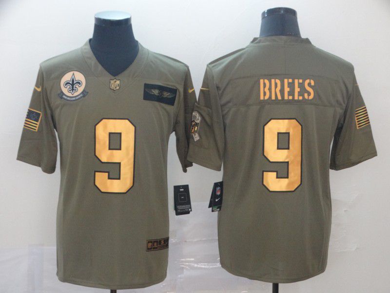 Men New Orleans Saints #9 Brees green Nike Olive Salute To Service Limited NFL Jersey